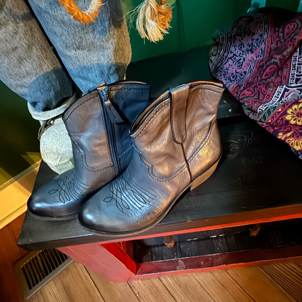 Short, denim blue leather cowboy boots - Picture 2 of 5